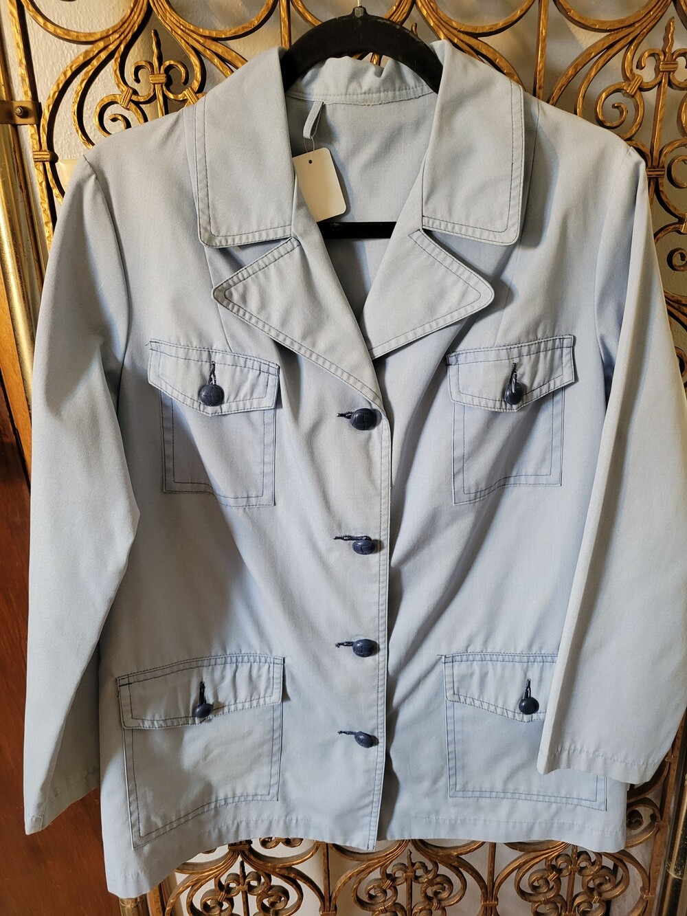 Vintage 70s Women's Light Blue Button Front Long Sleeve Jacket